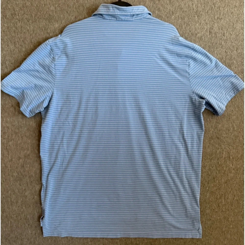 Polo Golf Ralph Lauren Mens XL Blue White Striped Stretch Lisle Pocket Shirt